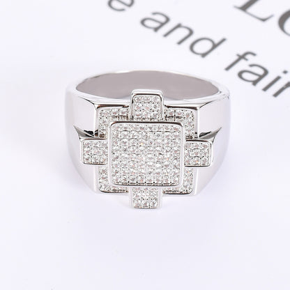 Hip Hop Geometric Cubic Zirconia Ring for Men
