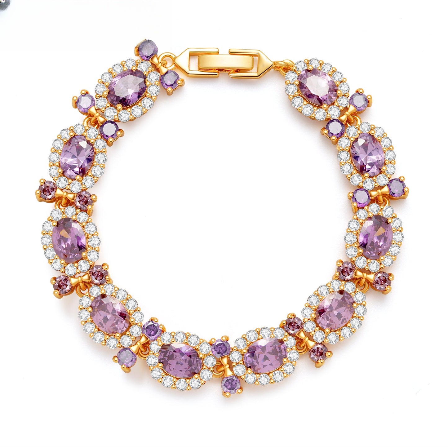 Bow Accent Oval Gemstone Halo Bracelet for Women Elegant Party Jewelry