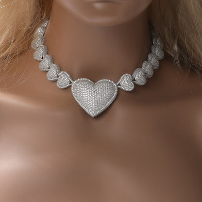 Iced Out Heart Chain Necklace with Cubic Zirconia Pendant for Women & Men