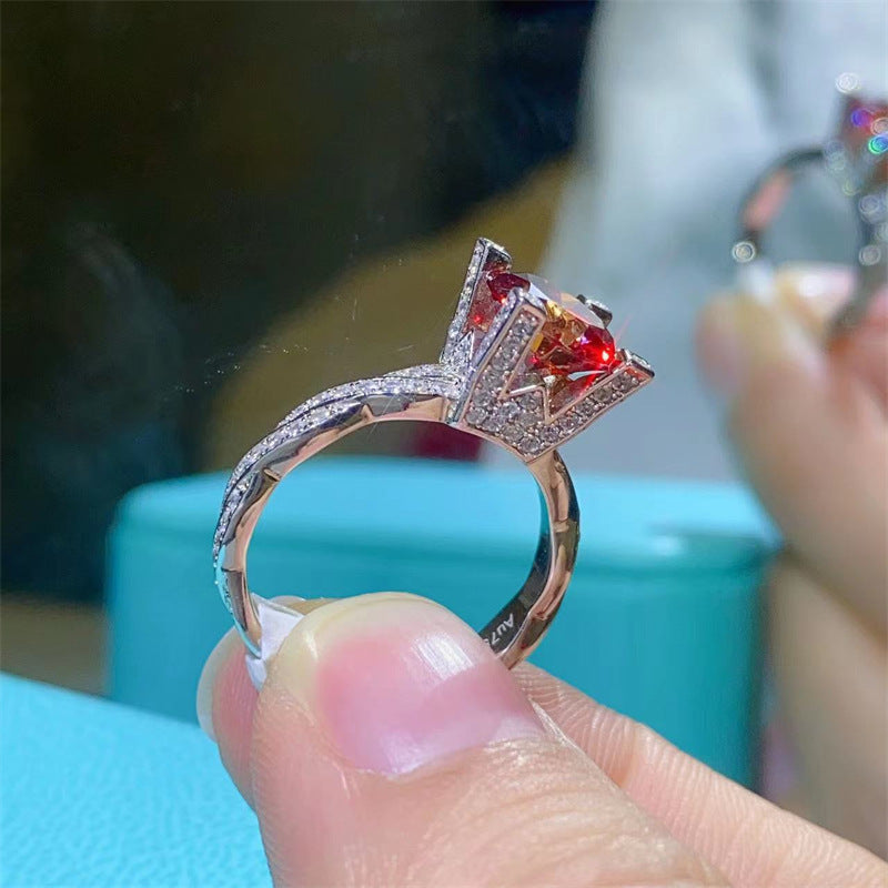 2 Carat Pigeon Blood Red Moissanite Ring for Women, Round Cut Twist Band Ring product image