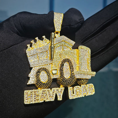 Iced Out Dump Truck Pendant Necklace for Men