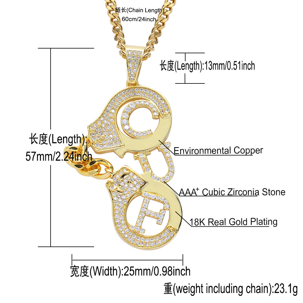 Hip Hop Evil Eye Geometric Copper Pendant Necklace for Men and Women