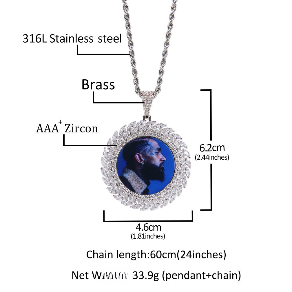 Custom Wheat Leaf Photo Pendant Necklace with Cubic Zirconia Twisted Chain for Women and Men product image