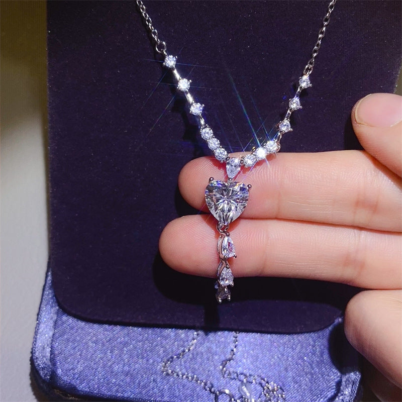 925 Silver Heart Moissanite Necklace for Women, U-Shape Drop Pendant Chain Necklace for Wedding, Evening Dress & Layered Neckline Styling product image
