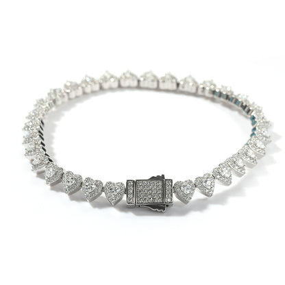 Heart Cubic Zirconia Chain Bracelet for Women & Men - Gold Plated and Silver Plated Statement Tennis Bracelet