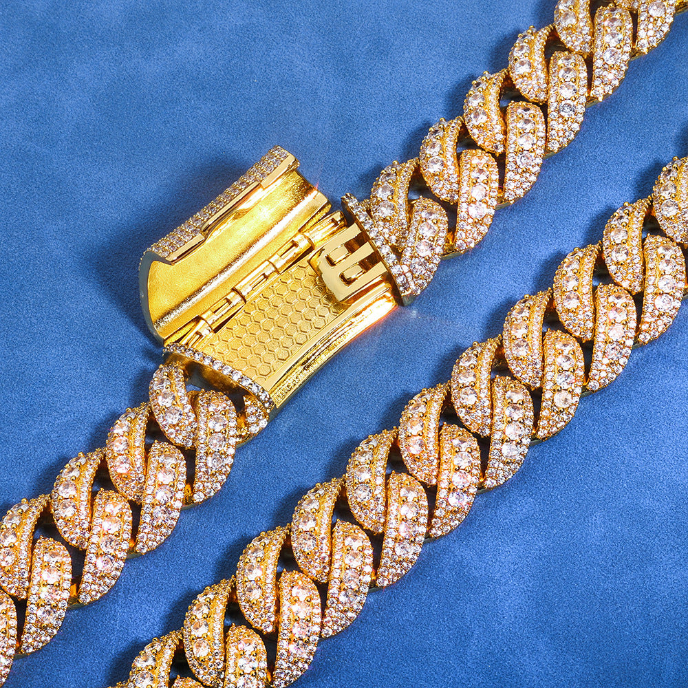 22 mm Wide Iced Cuban Hip Hop Necklace or Bracelet with Cubic Zirconia on a Copper Base - CHA361 product image