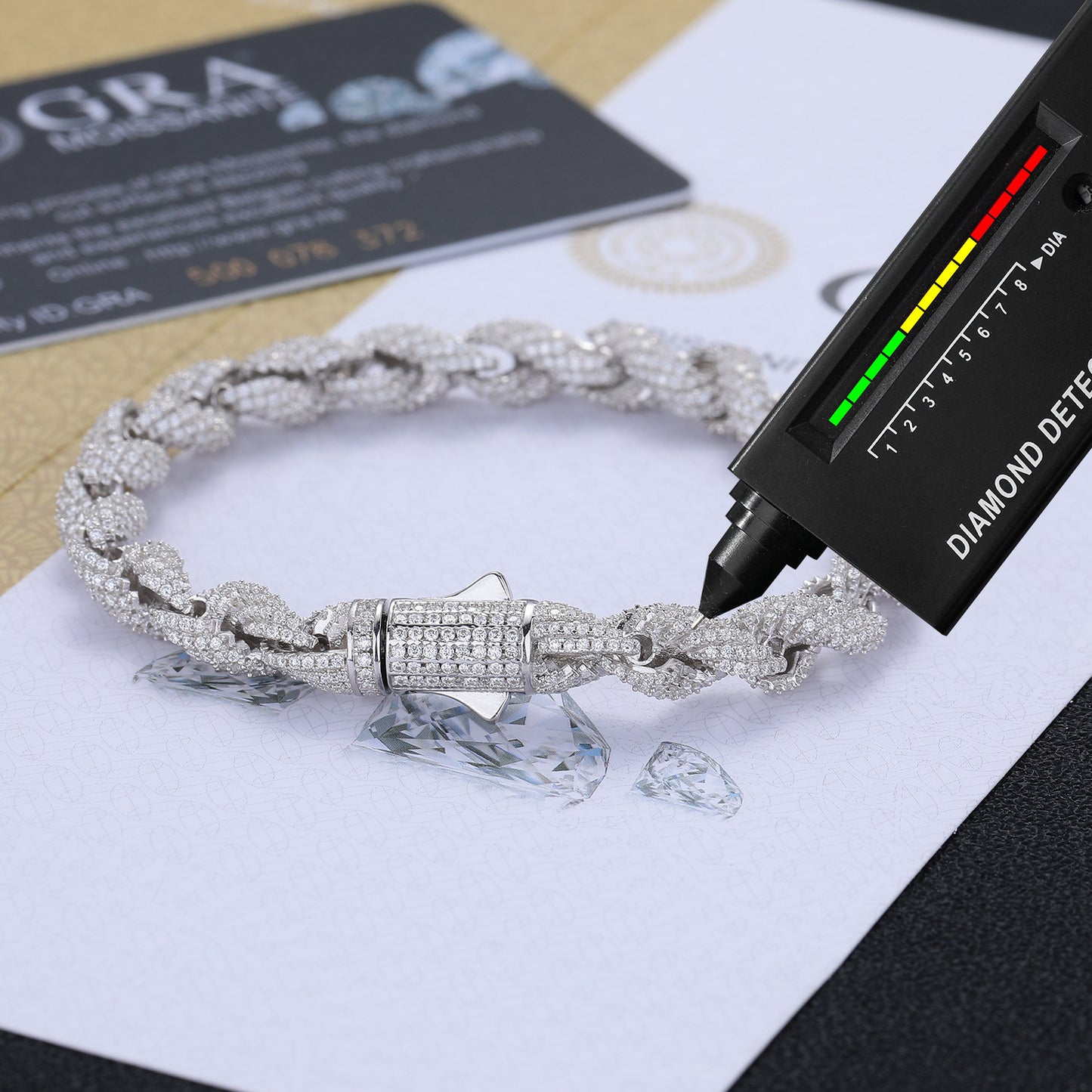 Unisex 925 Silver Moissanite Twisted Rope Chain Necklace & Bracelet