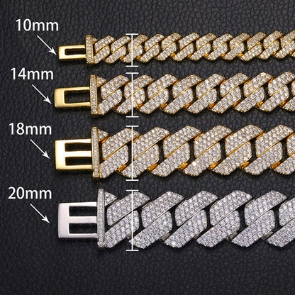 Unisex Iced Out Cuban Link Chain Necklace Bracelet Set in Cubic Zirconia