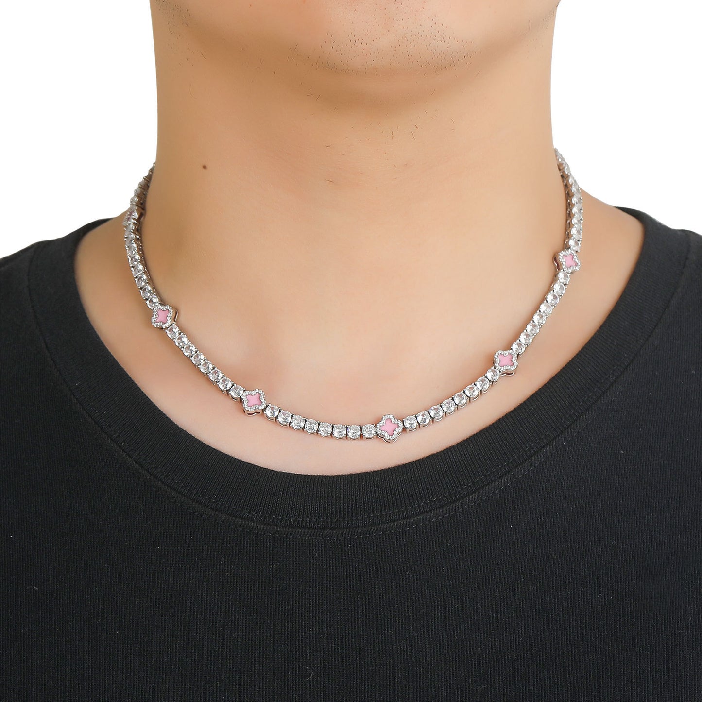 Hip Hop Light Luxury Four Leaf Clover Copper Necklace for Men