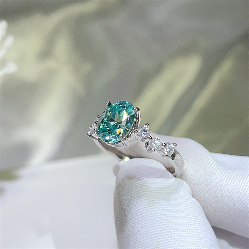 Green Moissanite Ring for Women, Oval 2 Carat Style U-Shape S925 Ring, Engagement Promise Ring product image