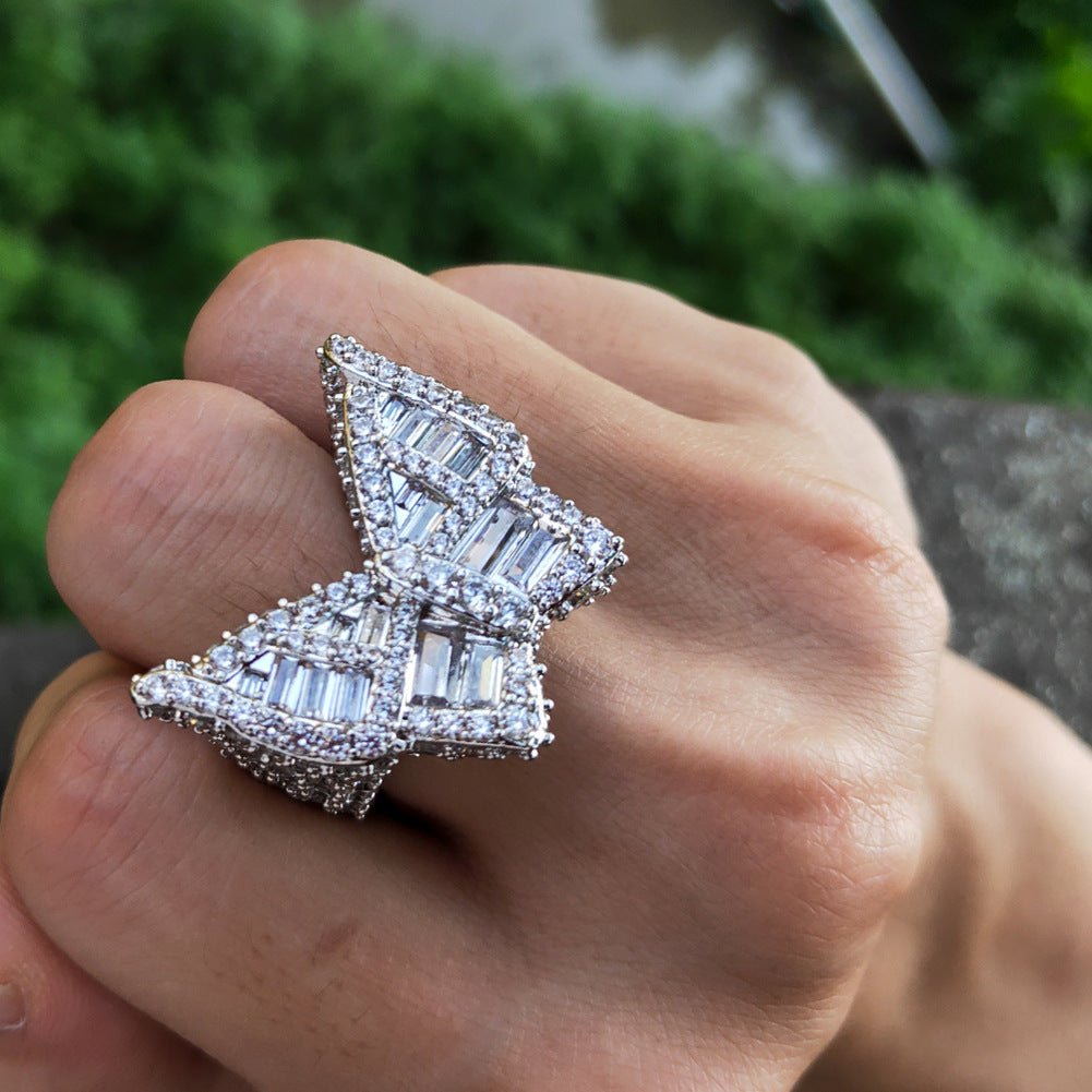 Butterfly Cubic Zirconia Statement Ring for Women & Men - Gold Plated or Silver Plated Hip Hop Style Band