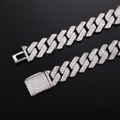 Iced Out Cuban Link Chain Bracelet 12mm Zircon Link Chain for Men and Women