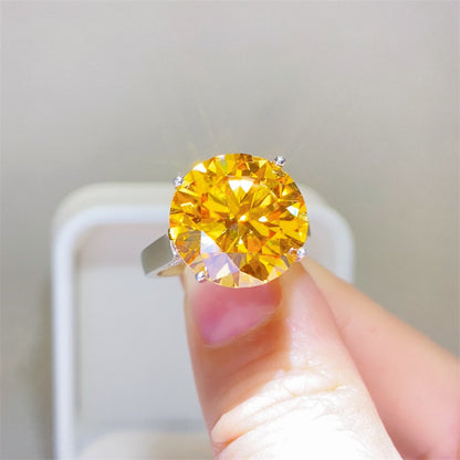 Yellow Moissanite Solitaire Ring for Women, Round Cut Engagement Ring, 1 Carat 2 Carat 3 Carat 5 Carat 10 Carat