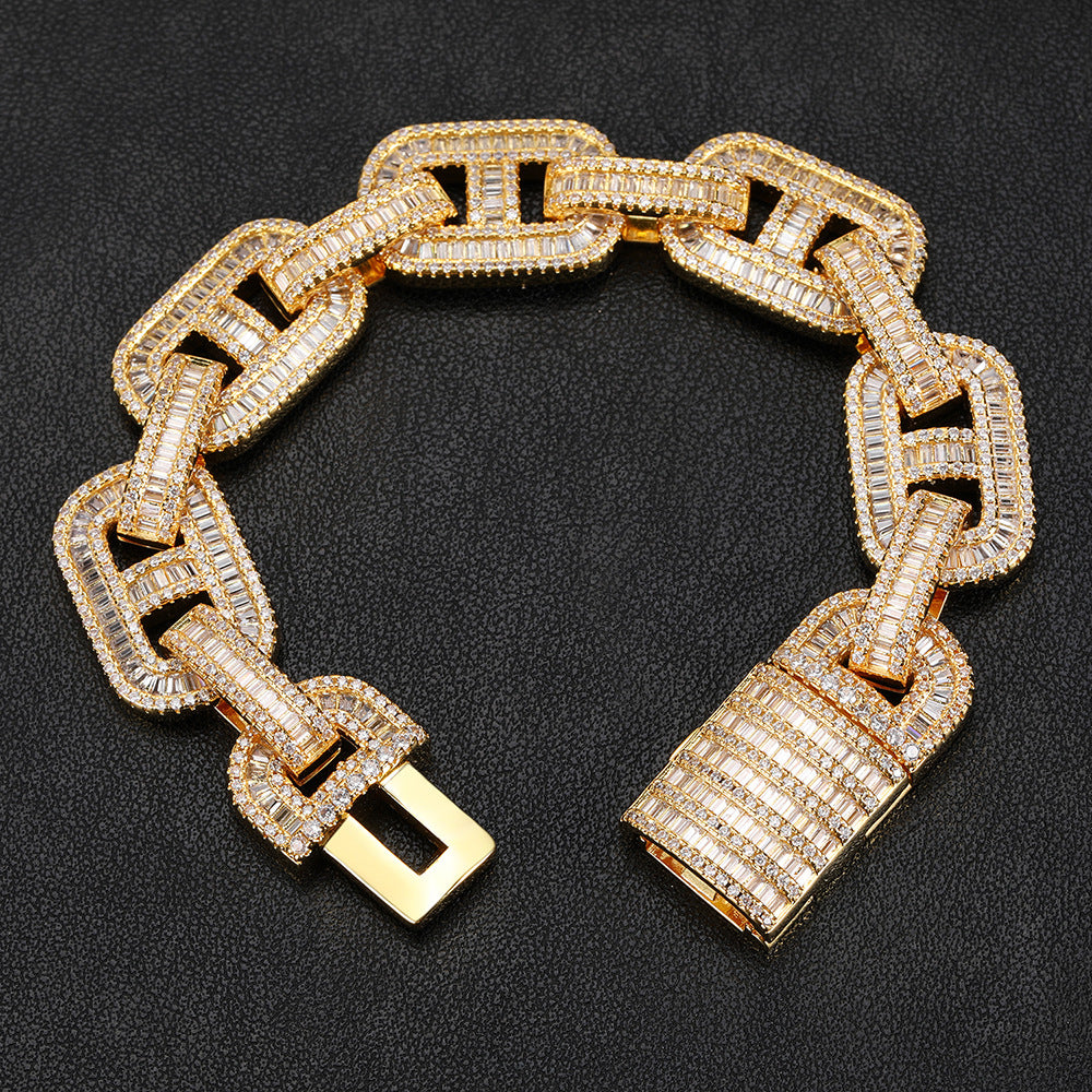 15 mm Baguette CZ Mariner Link Hip Hop Bracelet with Copper Base - CHA039 product image