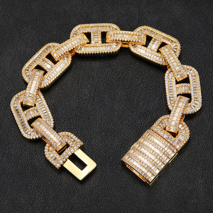 15 mm Baguette CZ Mariner Link Hip Hop Bracelet with Copper Base - CHA039