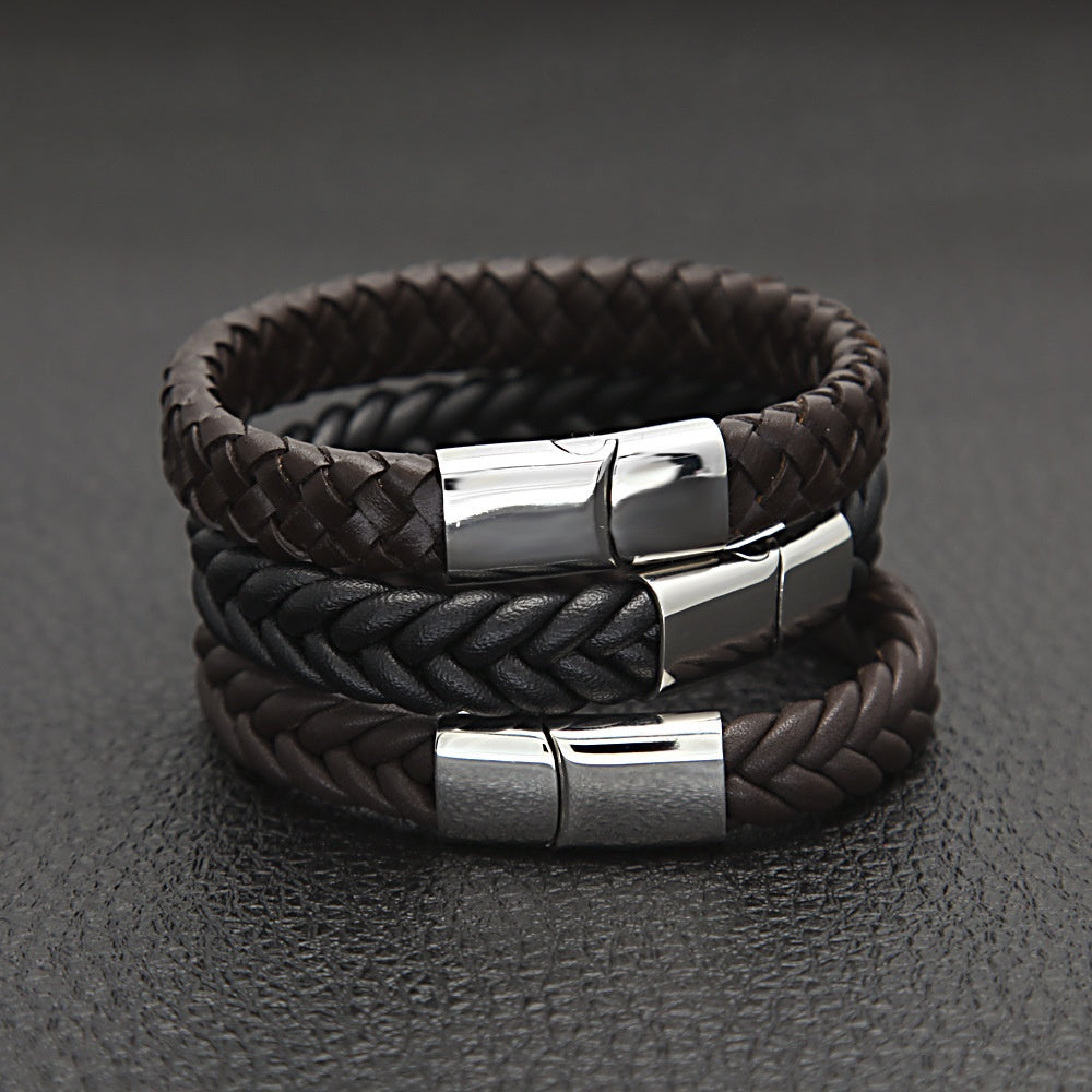 Braided Leather Bracelet for Men and Women – Trendy Statement Cuff Bangle with Magnetic Clasp product image