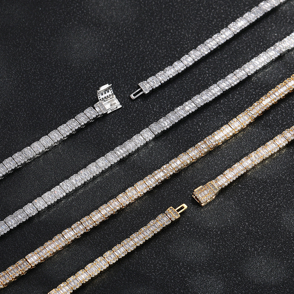 5mm Iced Out Geometric Link Bracelet, Hip Hop Chain Bracelet, Unisex
