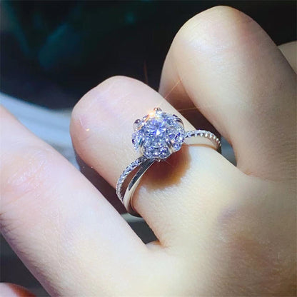 1 Carat Moissanite Ring for Women, U-Shape Pavé Engagement Ring, Solitaire Promise Ring