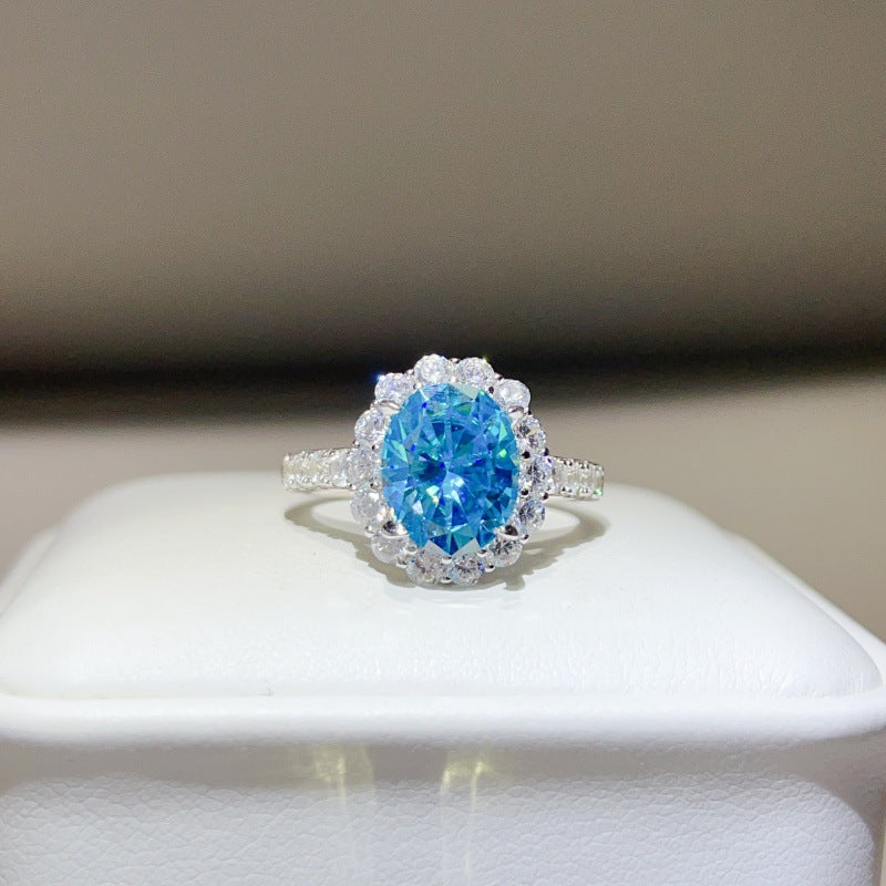3 Carat Oval Moissanite Halo Ring for Women, S925 Ring, Color Stone Engagement Ring product image