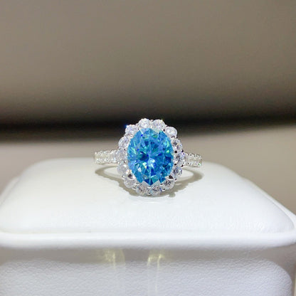 3 Carat Oval Moissanite Halo Ring for Women, S925 Ring, Color Stone Engagement Ring