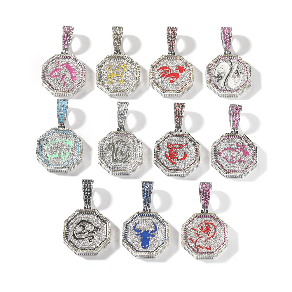 Zodiac Animal Pendant Necklace with Cubic Zirconia Twisted Chain for Women