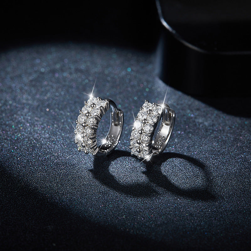 Double Row Clear Stone Hoop Earrings, 925 Marked Huggie Hoops product image