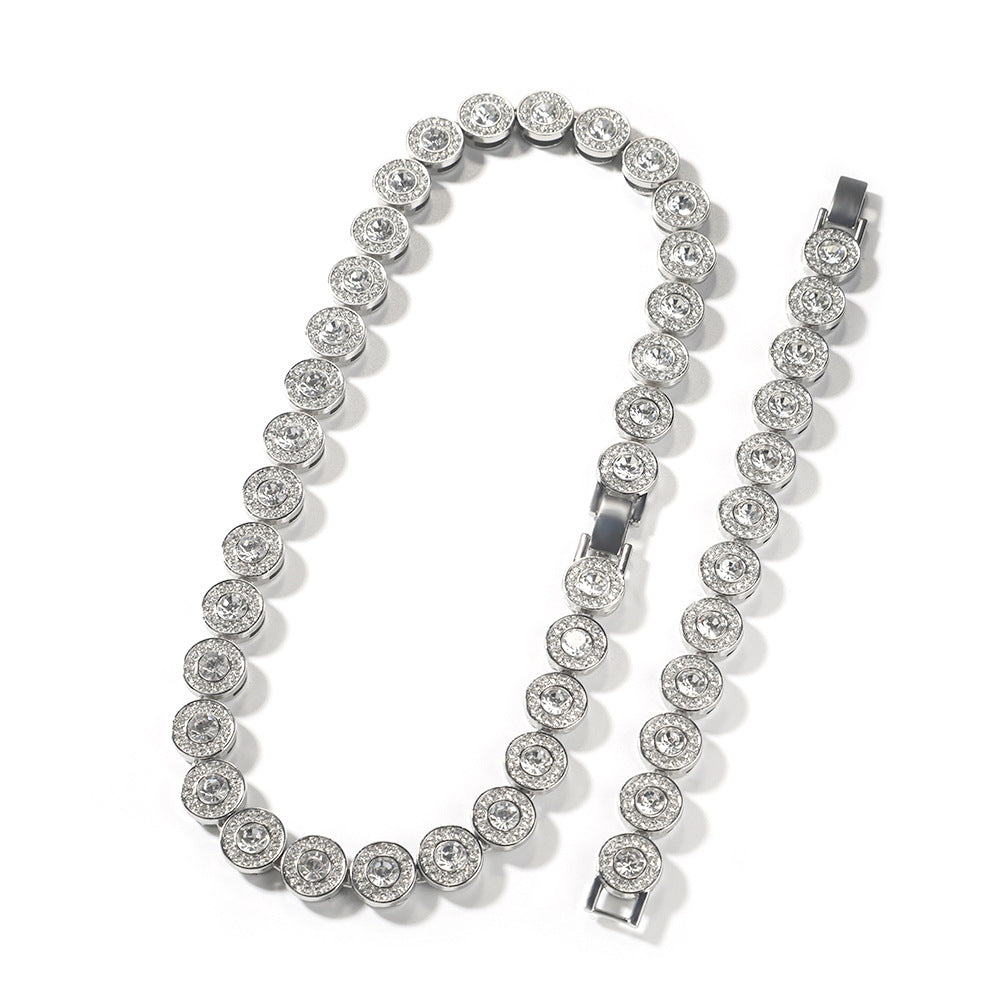 Men’s Iced Round CZ Chain Necklace & Bracelet Set, Gold Plated or Silver Plated Statement Hip Hop Jewelry