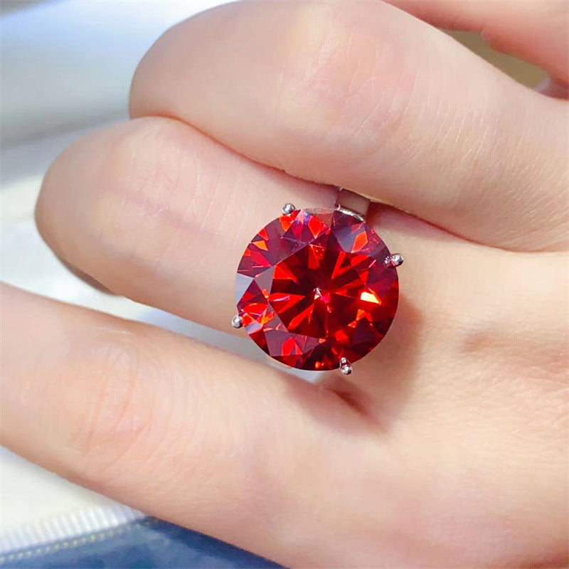 Red Moissanite Ring for Women, Round Solitaire Engagement Style Ring with Certificate product image