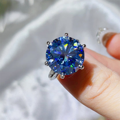 Round Cut Moissanite Ring for Women, 6-Prong Solitaire Engagement Style Ring, 5 Carat & 10 Carat Color Options
