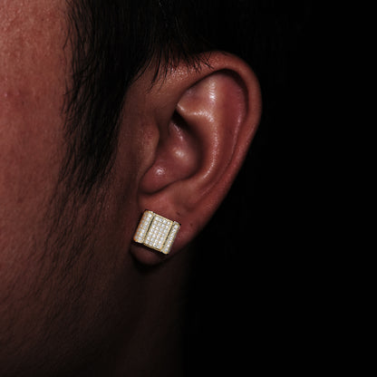 Unisex Iced Out Geometric Stud Earrings in Silver Tone with Moissanite Accent