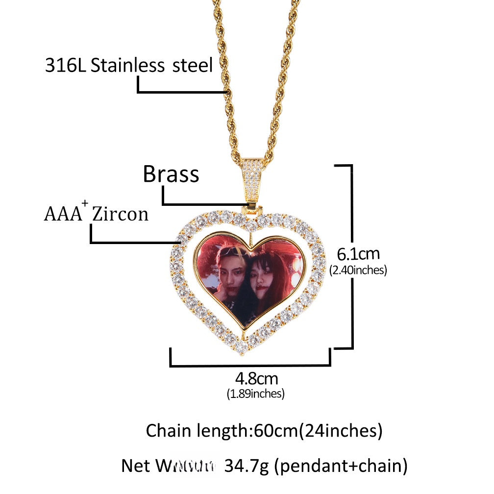 Rotating Heart Photo Pendant Necklace for Women – Gold Plated or Silver Plated Twisted Chain