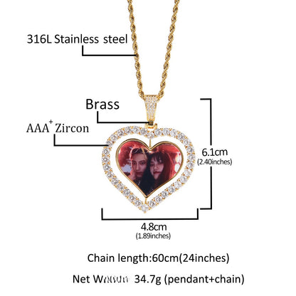 Rotating Heart Photo Pendant Necklace for Women – Gold Plated or Silver Plated Twisted Chain