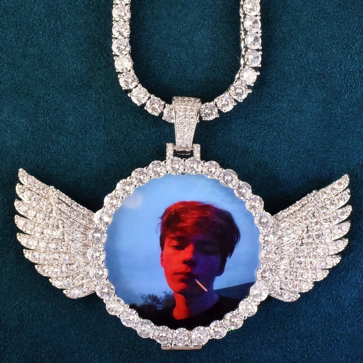 Winged Photo Frame Hip Hop Pendant Necklace for Unisex