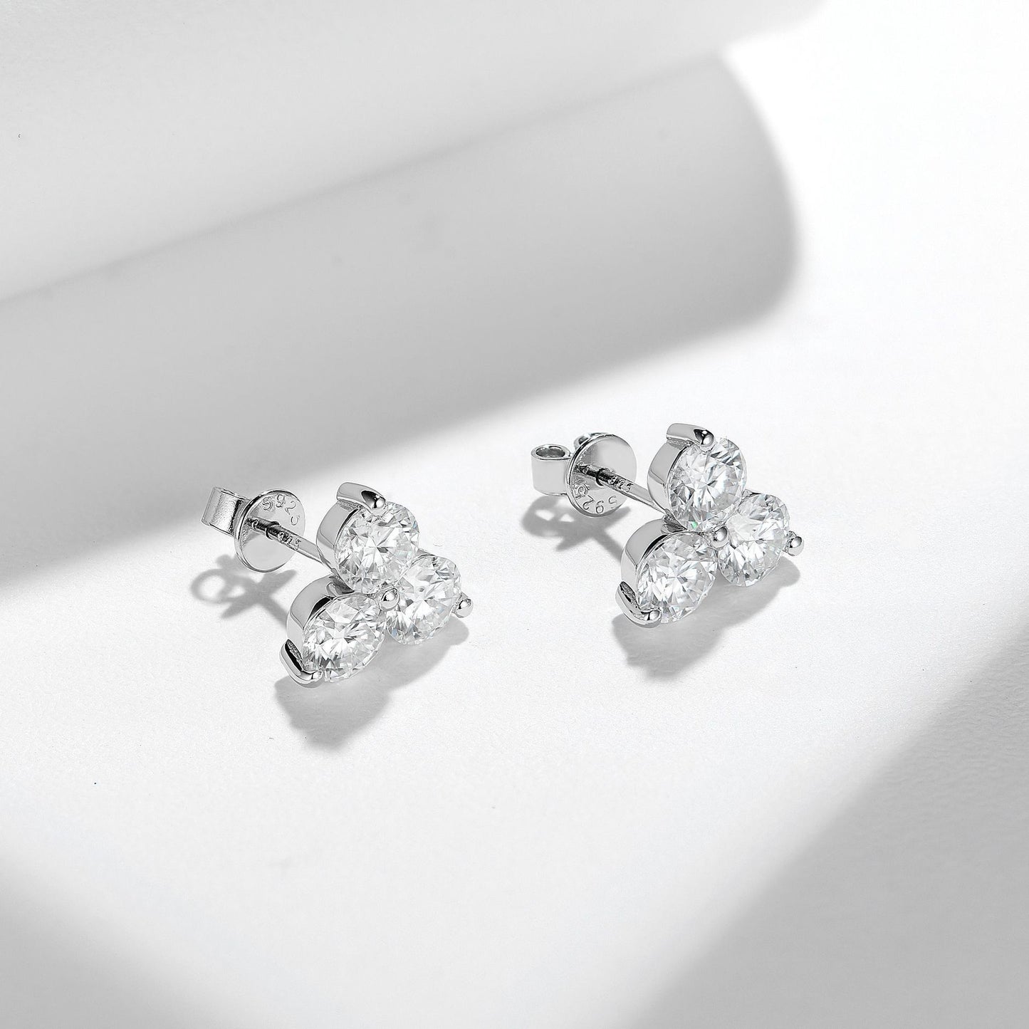 Three-Stone Moissanite Stud Earrings for Women, 18K Gold-Plated S925 product image