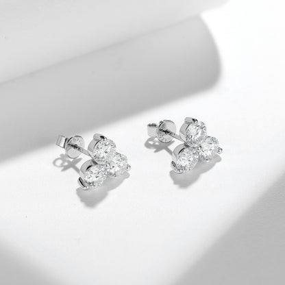 Three-Stone Moissanite Stud Earrings for Women, 18K Gold-Plated S925
