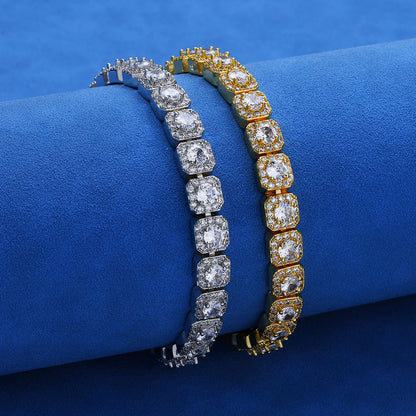 7 mm Square Halo CZ Tennis Hip Hop Necklace or Bracelet with Copper Base - CHA230