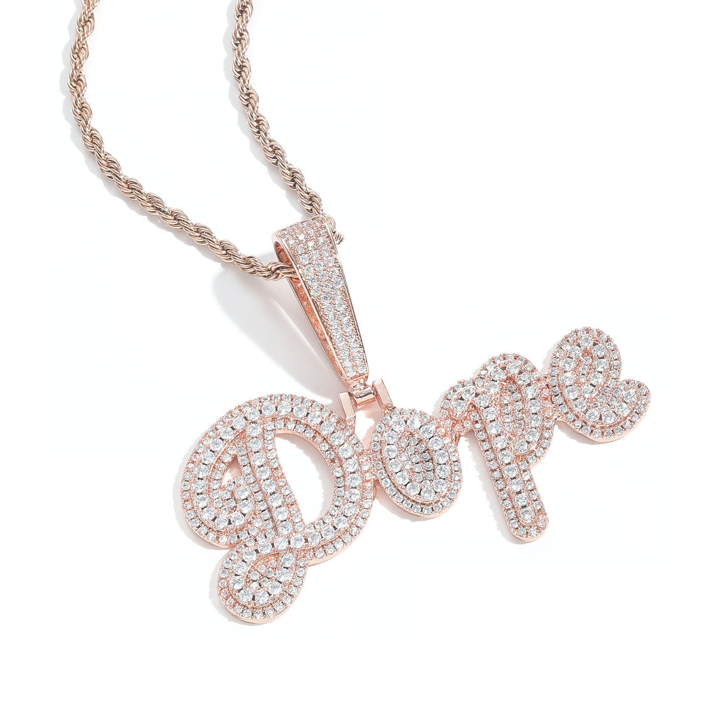 Hip Hop Letter Cubic Zirconia Pendant Necklace for Men and Women
