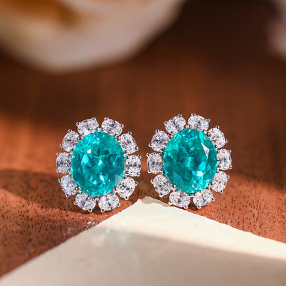 Paraiba-Style Oval Green Blue 925 Silver Matching Jewelry Set