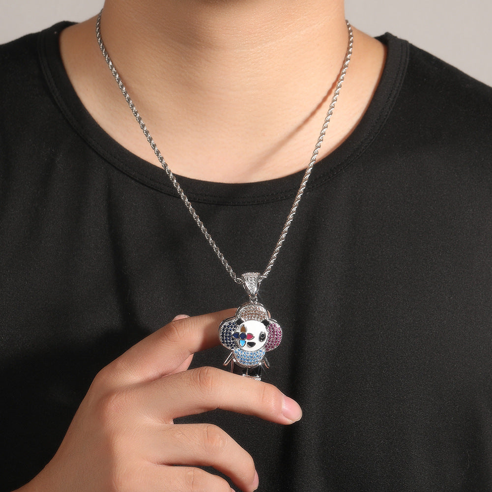 Hip Hop Flower Pendant Necklace for Women with Cubic Zirconia Twisted Chain, Gold or Silver Tone