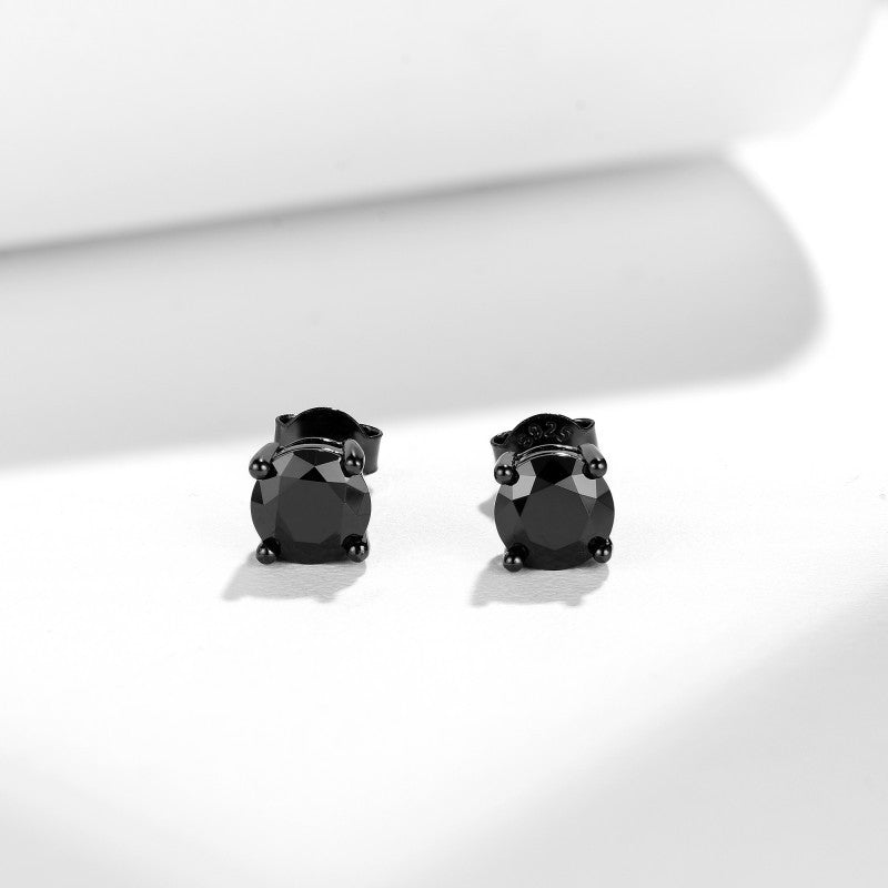 Black Moissanite Stud Earrings, Round-Cut Unisex Ear Studs product image