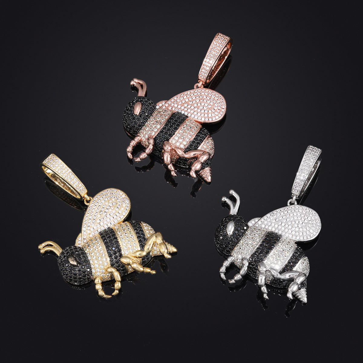 Iced-Out Bee Pendant Necklace, Hip Hop Animal Charm Chain product image