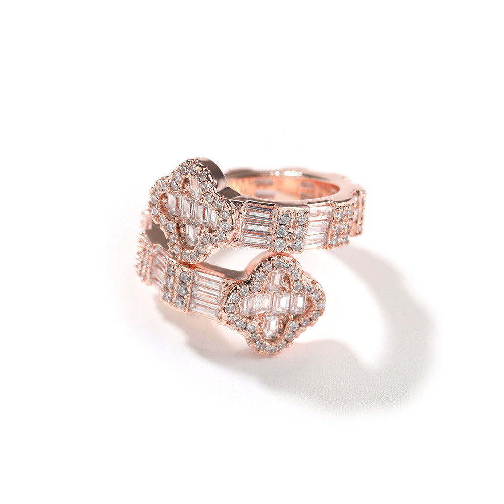 Cubic Zirconia Four-Leaf Clover Ring for Women & Men - Gold, Silver, Rose Gold Minimalist Statement Ring product image