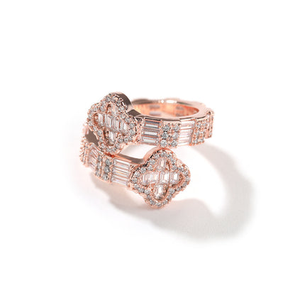 Cubic Zirconia Four-Leaf Clover Ring for Women & Men - Gold, Silver, Rose Gold Minimalist Statement Ring