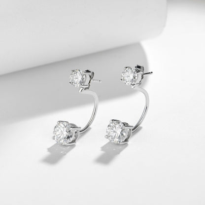 6.5mm Round Moissanite Stud Earrings, Two-Way Wear, 4-Prong S925 Silver Plated 18K Gold for Women