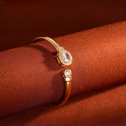 Elegant Geometric Gold Plated Open Bangle Bracelet with Crystal Accent for Women