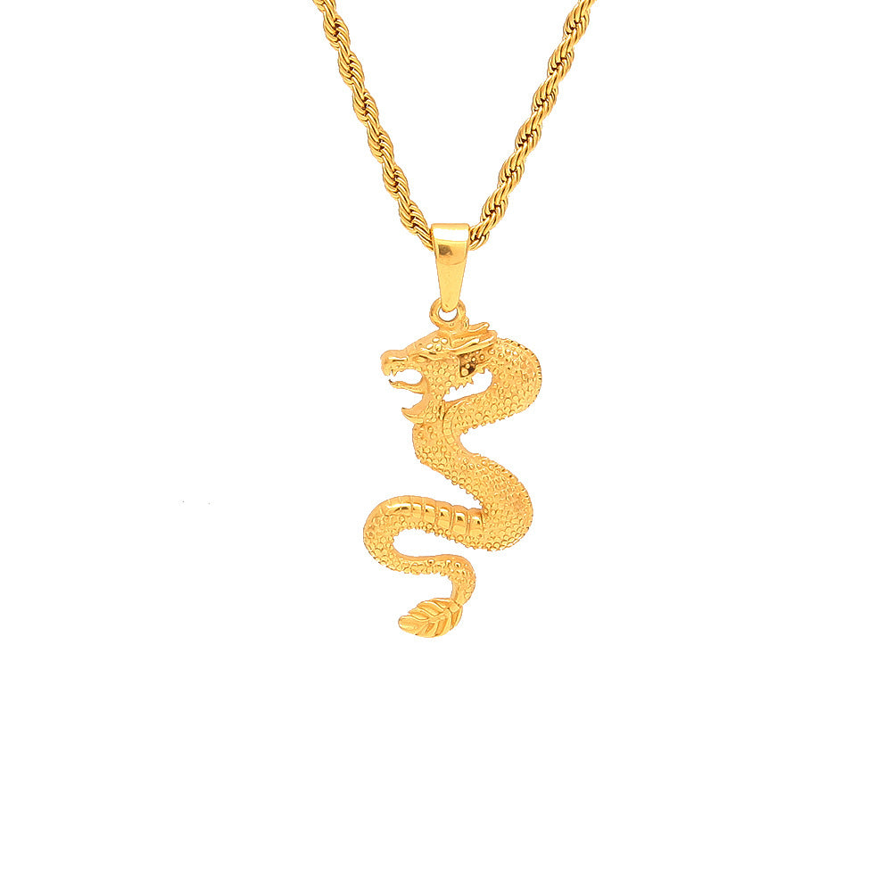 Gold Plated Stainless Steel Dragon Pendant Necklace for Women and Men – Hip Hop Statement Chain