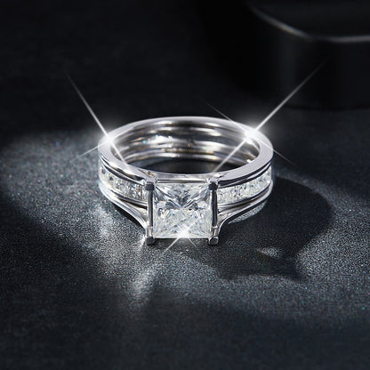 6.5mm Princess Cut Moissanite Ring for Women, S925 Sterling Silver 18K White Gold Plated Stackable Promise Engagement Ring