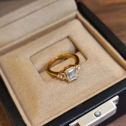 Emerald Cut Moissanite Ring, 2 Carat, S925 Sterling Silver, Gold-Tone Finish