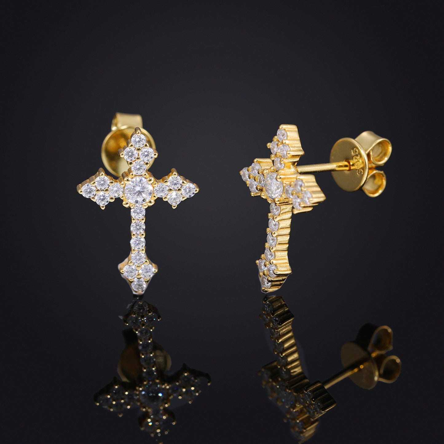 Cross Stud Earrings with Clear Stone Cluster Design product image