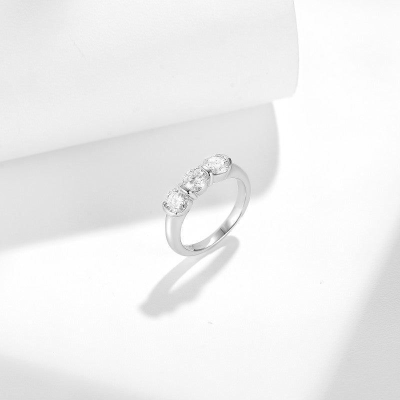 Three Stone Round Moissanite Ring for Women, Minimalist Promise Ring product image